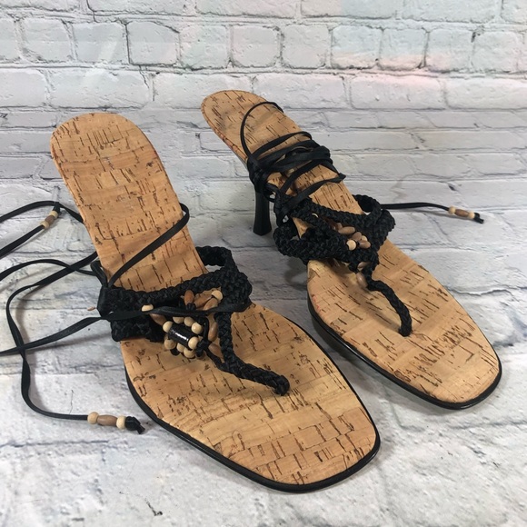 Macrame beaded kitten heel ankle wrap Sandals Nine West - Picture 3 of 10